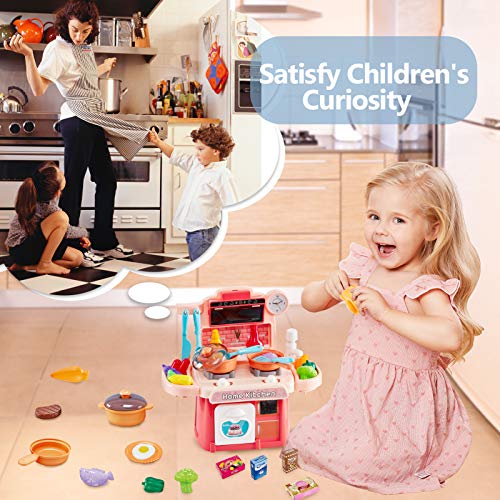 HERSITY Kinderküche mit Sound Licht Spielküche Zubehör Herd Spielzeug Lebensmittel Kinder Küchenspielzeug Geschenke für… – Bild 7
