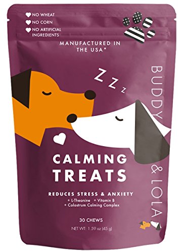 Buddy & Lola Calming Treats For Dogs - Chicken Liver Flavor Calming Chew Treats to Calm and Relax your Dog in Stressful Situations | Made In The USA Buddy & Lola Calming Treats For Dogs - Chicken Liver Flavor Calming Chew Treats to Calm and Relax your Dog in Stressful Situations | Made In The USA