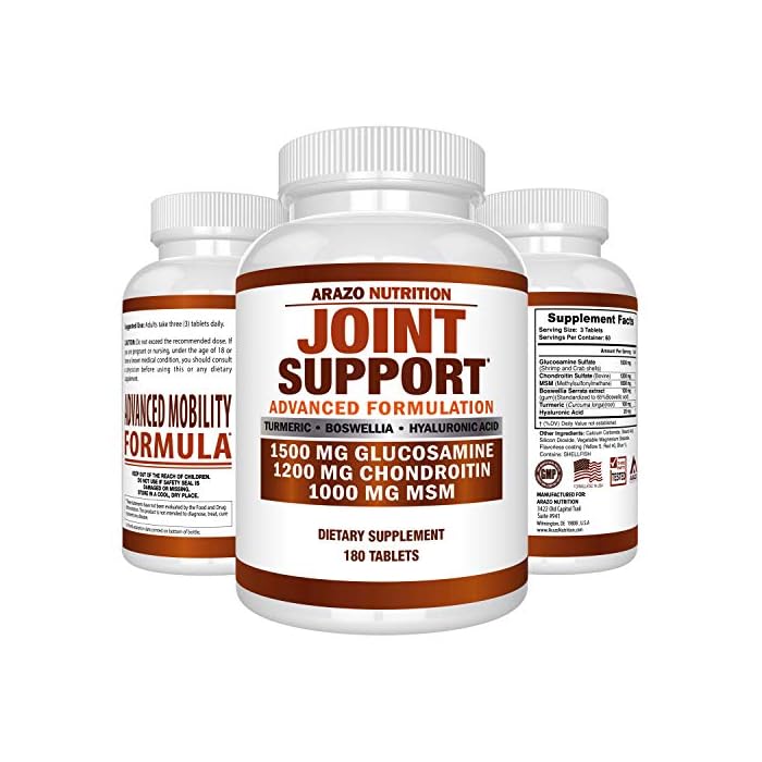 Glucosamine Chondroitin Turmeric Msm Boswellia - Joint Support Supplement for Relief 180 Tablets - Arazo Nutrition