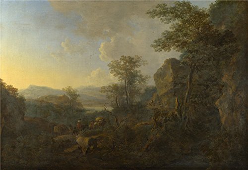 'Jan Both A Rocky Landscape With Peasants And Pack Mules ' Oil Painting, 12 X 17 Inch / 30 X 44 Cm ,printed On Polyster Canvas ,this Amazing Art Decorative Prints On Canvas Is Perfectly Suitalbe For Gym Decoration And Home Decor And Gifts