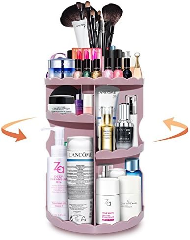 Plusmart Makeup Organizer Storage, DIY Cosmetic Organizer Storage 360 Degree Rotatable with Adjustable Multi-Function Using for All your Creams,Cosmetics and Tools.Large Capacity,Pink