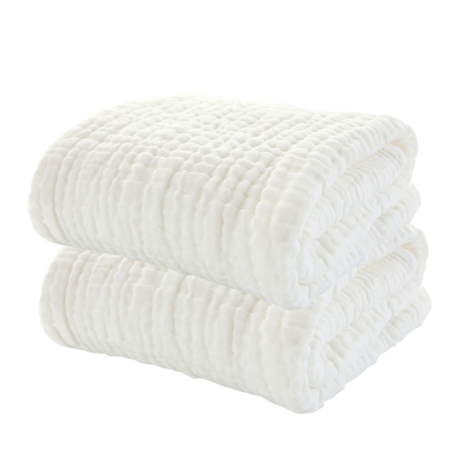 YeBon 2Pcs Baby Muslin Bath Towels, Super Soft Cotton Bath Towel 6 Layers Infant Newborn Swaddle Blanket 41.3 X41.3 Inches,Baby Registry as Shower (White)