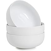 WishDeco Large Soup Bowls Set of 3, Ceramic Salad Bowls 37 oz, White Pasta Bowls 7 inch, Serving Bowl for Cereal, Noodle Ramen, Pho, Fruit