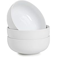 WishDeco Salad Bowls Set of 3, Ceramic Pasta Bowls, 37 oz / 1100ml Serving Bowls, 7 inch / 18 cm White Bowls for Soup, Cereal