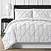 Double Needle Durable Stitching Comfy Bedding 3-piece Pinch Pleat Comforter Set All Season Pintuck Style (Full, Black)