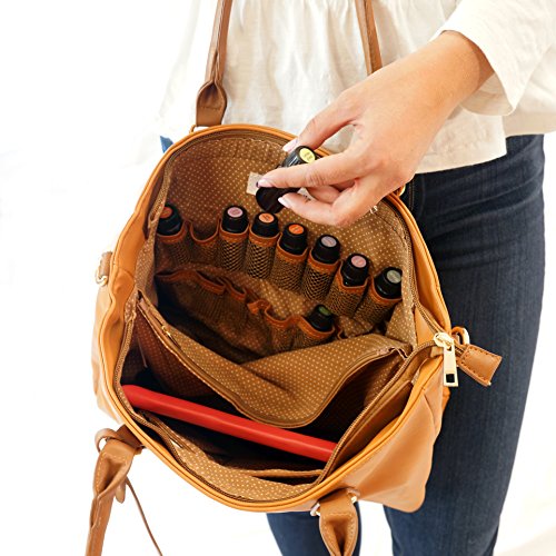 Got Oil Supplies Essential Oils Hobo Bag for Women - Brown Designer Handbag Purse with 16 Elastic Pockets