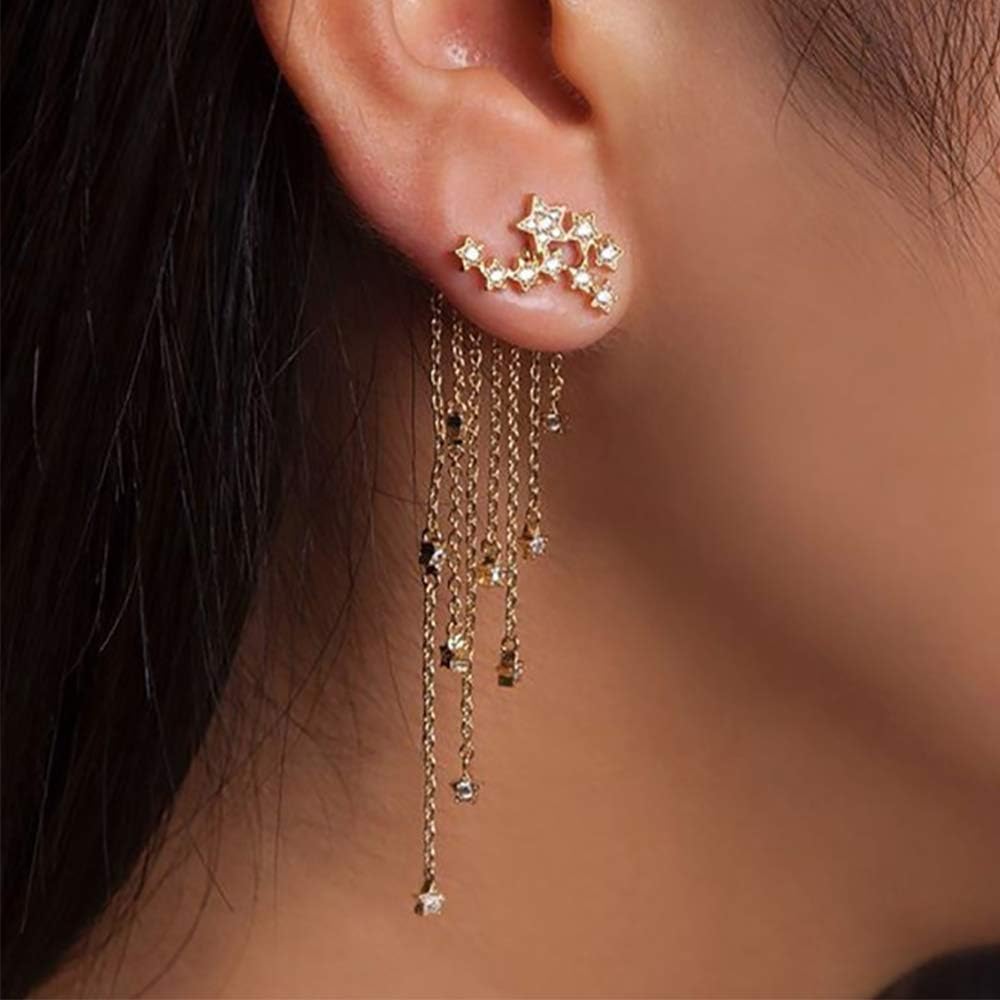 Shining Stars Tassel Earrings Hanging Exquisite Earrings,for Women and Girls (Gold)