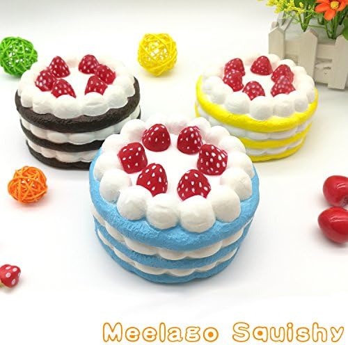Meelago Squishy Kids Birthday Party Simulated Cake Toys Decoration Photography Props, Soft Slow Rising Squishies Autism Children Toy Cake and Adult Stress Reducer and Anxiety Relief Toys(round)