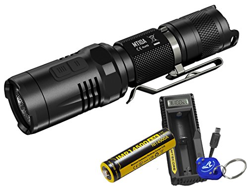 Bundle - 4 Items: NiteCore MT10A 920 Lumen Multitask Tactical LED Flashlight, IMR14500 Battery, Nitecore UM10 Battery Charger, and LumenTac Keychain Light