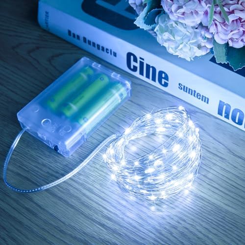 Fairy Lights, 4 Pack 100 LED Battery Operated String Lights Silver Wire Light for Indoor Outdoor Lighting, Bedroom, Wedding Decor, Party, Christmas, Tree Decoration(10M/33ft, Pure White)