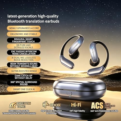 4-in-1 Latest AI Bluetooth Translation Earbuds, Real-time Translator of 164 languages; No subscription required; Powerful Bass & Full-Range Frequency Response, Premium Audio with Innovative Technology