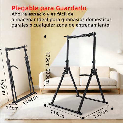 GOHOMKIC Barra de Dominadas Plegable Equipo de Entrenamiento Multifuncional | Estación de Barra de Inmersión de Gimnasio en Casa para Pull Ups, Dips, Barra Fija, Altura Ajustable