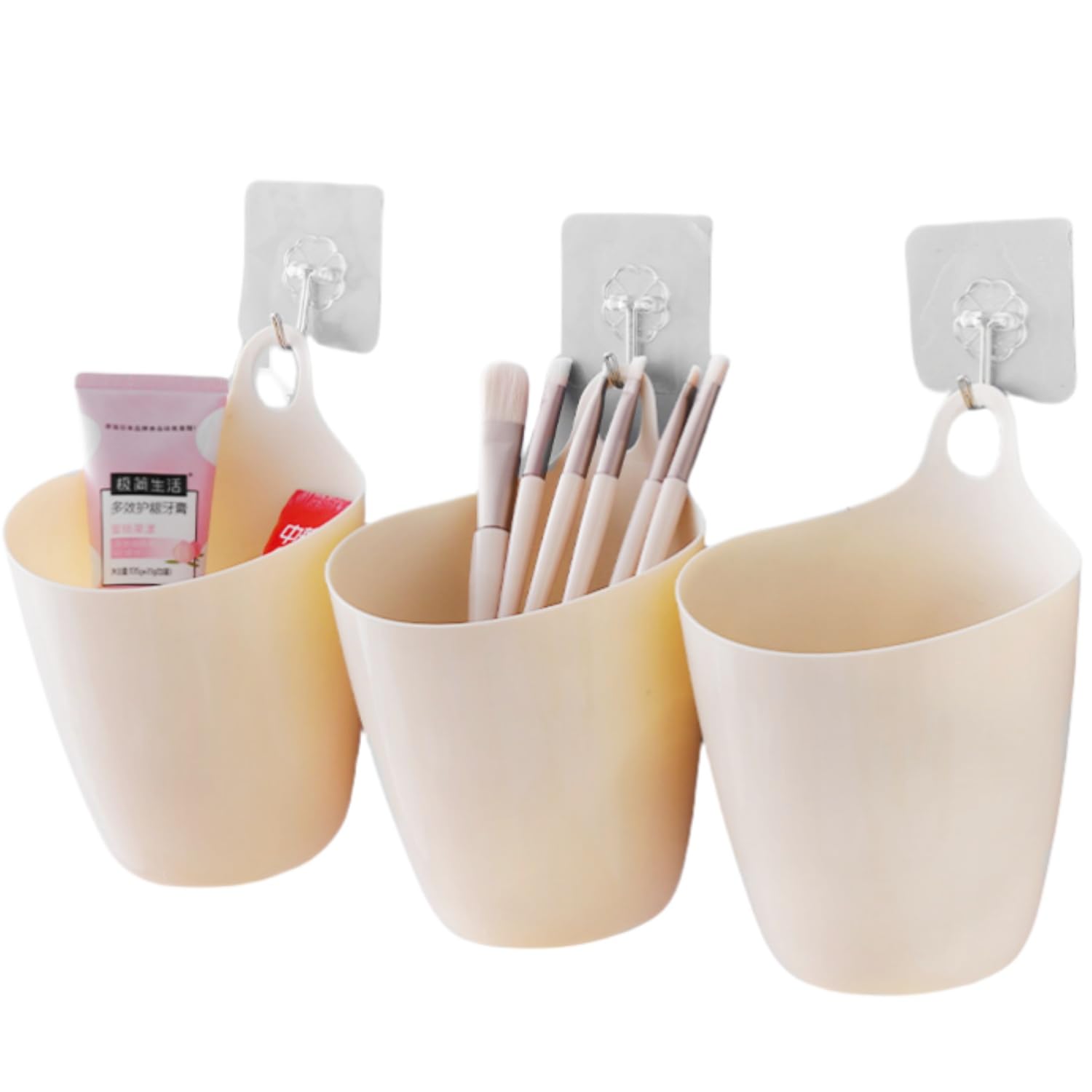 Photo 1 of 3 Pack Wall Toothbrush Holder for Bathroom Shower Organizer Hanging Cup Holder for Tooth Brush,Electric Toothbrush,Toothpaste,Razor,Makeup Brush,Pen,Adhesive Bucket Wall Organizer