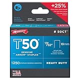 Arrow Fastener 50CT Genuine T50 17/32-Inch Ceiling Staples, 1,250-Pack