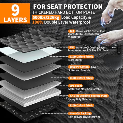 KYG Dog Seat Cover with Hard Back, Rear Seat Extender, Resistant, Scratch Resistant and Waterproof, Car Cover and SUV Black Orange 132 × 62 × 40 cm