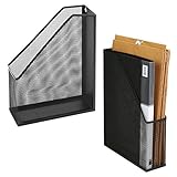 Wire Mesh Wall Mounted or Freestanding Document Rack, Magazine and File Holder, Set of 2, Black