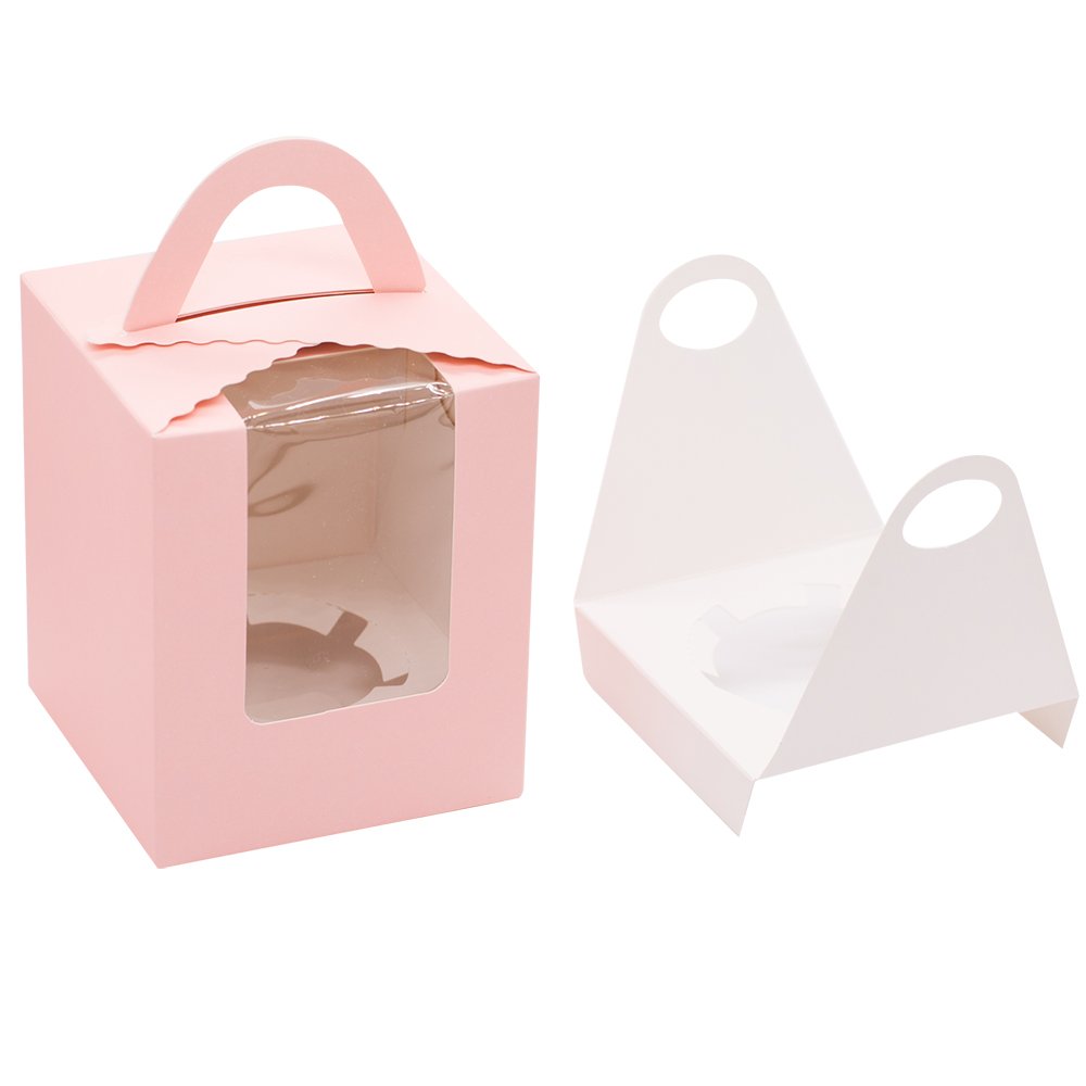 YoTruth Pink Single Tall Cupcake Boxes with Window 12 Pcs