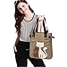 YZSKY Women Canvas Handbag Cartoon Cat Big Tote Bag (Khaki)
