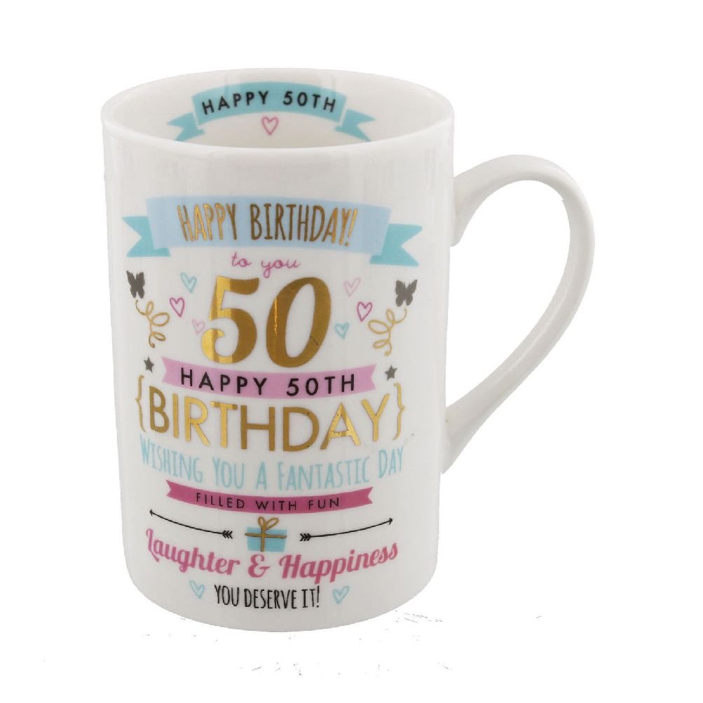 Pink & Golden Signography Range Birthday Mug - 50th Birthday