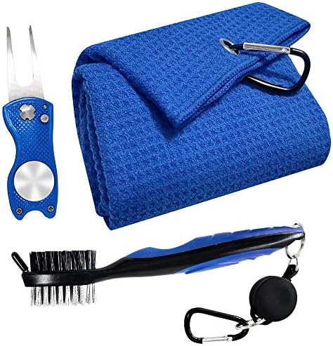 Teloky Golf Towel Microfiber Waffle Pattern Golf Towel Cleaner Brush Foldable Divot Tool with Magnetic Golf Bags Teloky Golf Towel Microfiber Waffle Pattern Golf Towel Cleaner Brush Foldable Divot Tool with Magnetic Golf Bags
