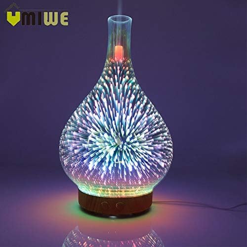 AIYASIWEI Easy to Carry 3D Fireworks Glass Vase Shape Air Humidifier with LED Night Light Aroma Essential Oil Diffuser Mist Maker Ultrasonic Humidifier (Plug Type : US)
