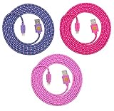 Pack of 3 2M/6FT High-Speed Durable Nylon Braided Lightning Cable Charger Cord for iPhone 6, 6 Plus, SE, iPad (Pink, Hotpink, Purple)