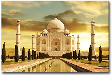 So Crazy Art - Canvas Print Wall Art Painting For Home Decor,White Marble Taj Mahal Palace In Agra India On Sunrise India Uttar Pradesh Paintings Modern Giclee Stretched And Framed Artwork The Picture For Living Room Decoration,Landscape Pictures Photo Prints On Canvas