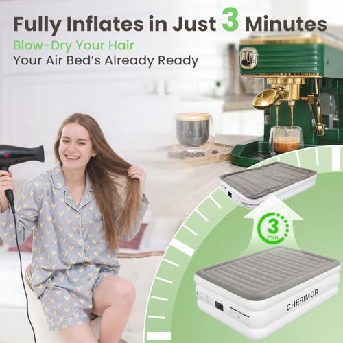 CHERIMOR Air Mattress Queen with Built in Pump, Anti-Sag Horizontal Beam, 3-Min Fast Inflation, 800 lbs Heavy-Duty Support Blow Up Mattress, Multi-Layer Leak Proof Air Bed for Home Guests Camping