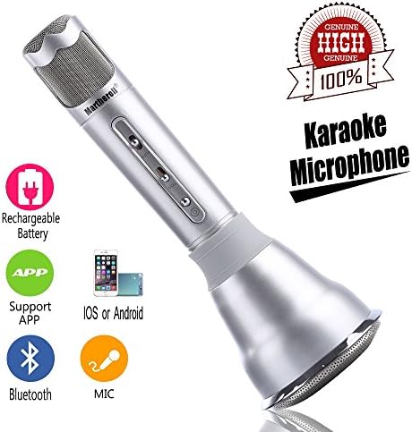 Wireless Karaoke Microphone ,Portable Bluetooth Karaoke Player Speaker for iPhone Android , Home KTV Outdoor Party Muisc Playing Singing Anytime (Silver)
