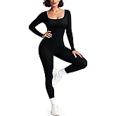 Upushall Long Sleeve Workout Jumpsuits for Women Built-In Bra Yoga Ribbed Romper One Piece Full Body Suits