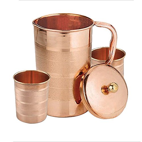 AVS STORE Â® Pure Copper Luxury Jug With 2 Glass Drinkware Accessories Ayurvedic Healing, Capacity 1.6 Litre