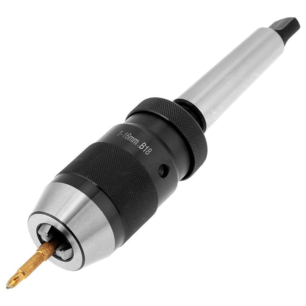 Keyless Lathe Drill Chuck 1-16mm Steel Self Tighten Drill Chuck for Lathe with MT3-B18 Taper Arbor Hand Portable Handheld Drill Chucks Taper Mounted Lathe