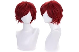 COSPLAZA Dark Red Short Cosplay Wig Natural Fluffy Heat Resistant Synthetic Hair Unisex Halloween Wig