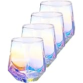 YUHANOER Stemless Wine Glasses Set Of 4,10Oz Iridescent Glassware,Modern Rainbow Glassware Colored Tumblers For for Red Wine,Cocktails,Whiskey,Gifts Wine lovers