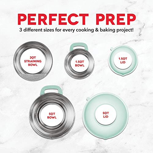 Dash Stainless Steel Mixing Bowls with Lids, Silicone NonSlip Base and
