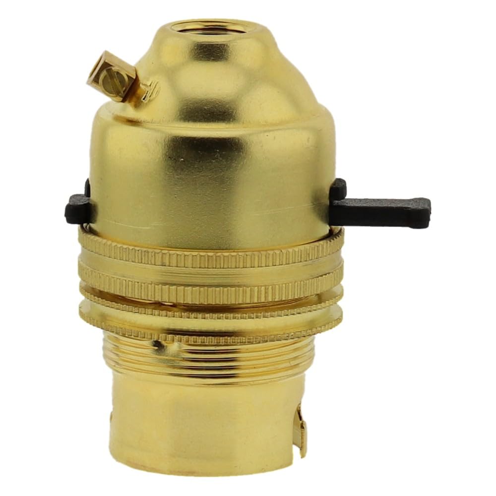 Bayonet Cap (B22) Switched & Earthed Lampholder in Brass Finish for use on Lamps, Pendants or Chandeliers โ image 1