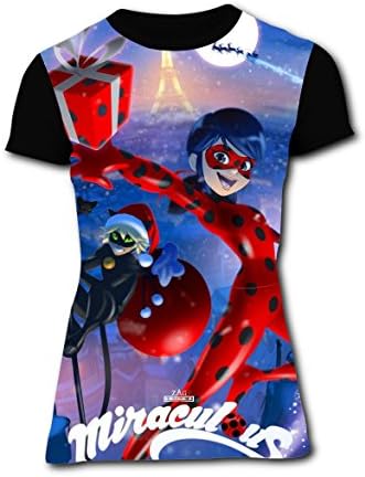 YHfgMVT Women's Miraculous Christms Ladybug Short Sleeve T-shirts Tops L