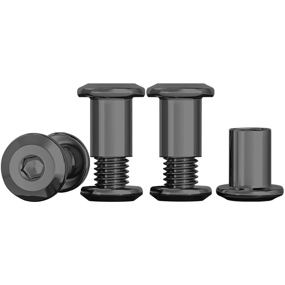 Drenky Connecting Screws M6 Sleeve Nuts Black 304 Stainless Steel Screws Barrel Nuts Kit M6 X 12mm Hexagon Furniture Bolts 10 Sets Flat Hex Bolt for Bed, Door, Table, Chair, Worktop, Cabinet