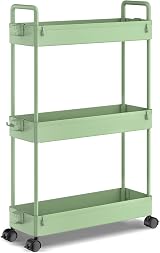 SOLEJAZZ 3-Tier Storage Trolley Cart Slim Rolling Utility Cart Green