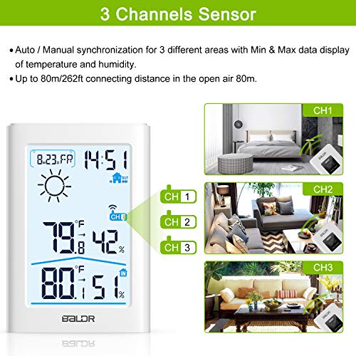 Slopehill Weather Station, Indoor Outdoor Thermometer Hygrometer with Remote Sensor, Digital Wireless Temperature and Humidity Monitor with Weather Forecast, Date/Time Display, Alarm Clock, Backlight - Thumbnail 4