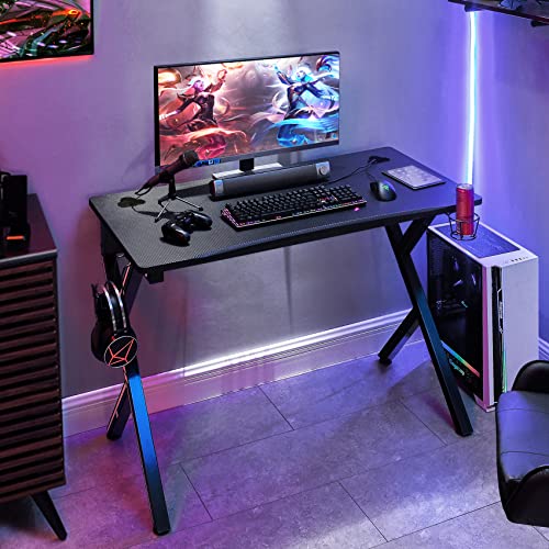 Mr IRONSTONE Gaming Desk 45.2'' with Power Outlets, Computer Desk Gaming Table Carbon Fiber