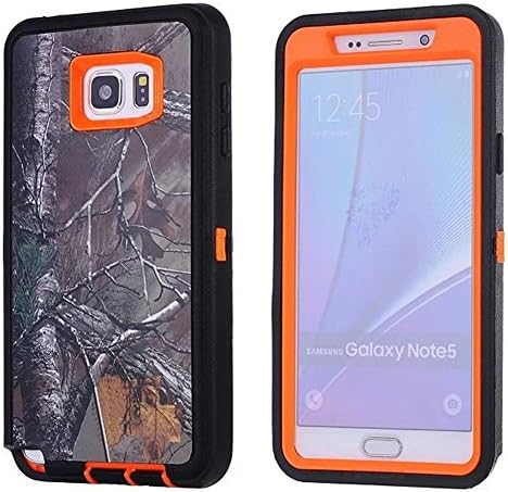 Galaxy Note 5 Case Tree Camouflage Woods Heavy Duty Hybrid Full Body Protective Built in Screen Protector Case for Samsung Galaxy Note 5 (Orange Bulk Tree)