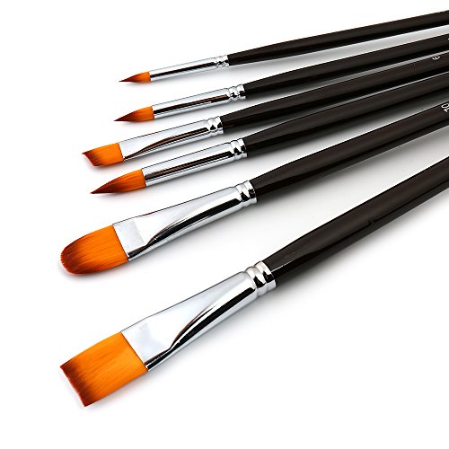 Set of 6 Artist Brushes. Long Handle, Synthetic, AntiShed Art Paint