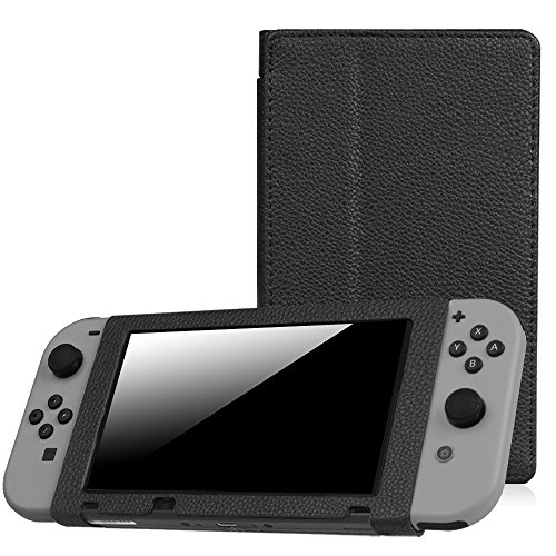 Fintie Protective Case for Nintendo Switch - Premium PU Leather Slim Fit Play Stand Cover for Nintendo Switch 2017, Black