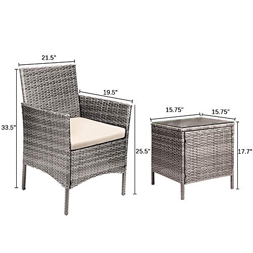 Devoko 3 Pieces Patio Furniture Sets Clearance PE Rattan Wicker Chairs