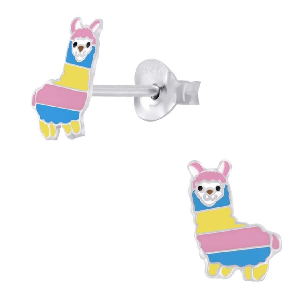 Sterling Silver Colourful Llama Alpaca Animal Earrings
