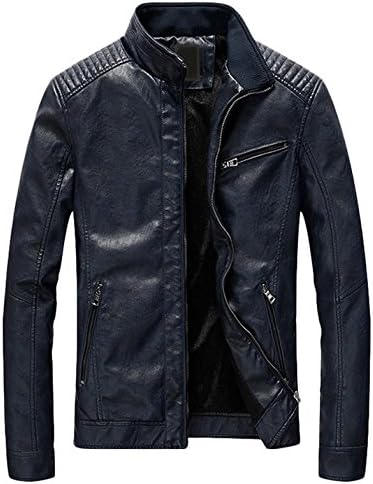 Youhan Men's Casual Zip Up Slim Bomber Faux Leather Jacket