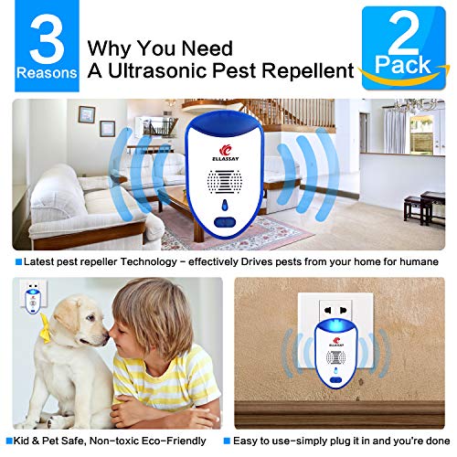 ELLASSAY Ultrasonic Pest Repeller Plug in,Electronic Insects Repellent LED Night Light 2 Pack Humane Effectively Resistance Mice, Bugs, Ants, Mosquitos, Rats, Spiders, Roaches for Indoor - Thumbnail 2