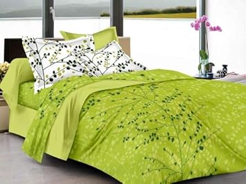 Ahmedabad Cotton Superior 160 TC Cotton Double Bedsheet with 2 Pillow Covers - Floral, Green