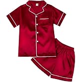 Weixinbuy Pajama Set for Kid Baby Boy Girl Button-up Silk Pajama Sleepwear Nightwear Loungewear Clothes Set Gifts for Kids
